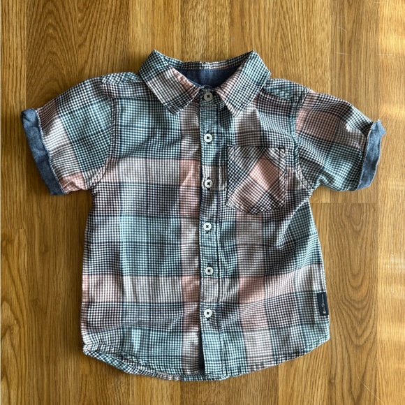 Ben Sherman Other - Ben Sherman Kids Plaid Shirt - Blue and Salmon Peach Pink
